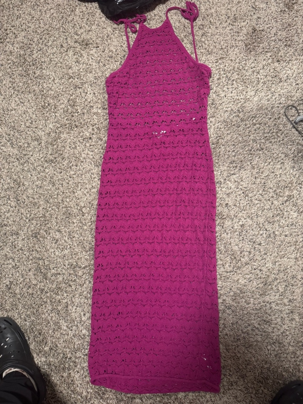 Magenta Crochet Halter Maxi Dress - Women